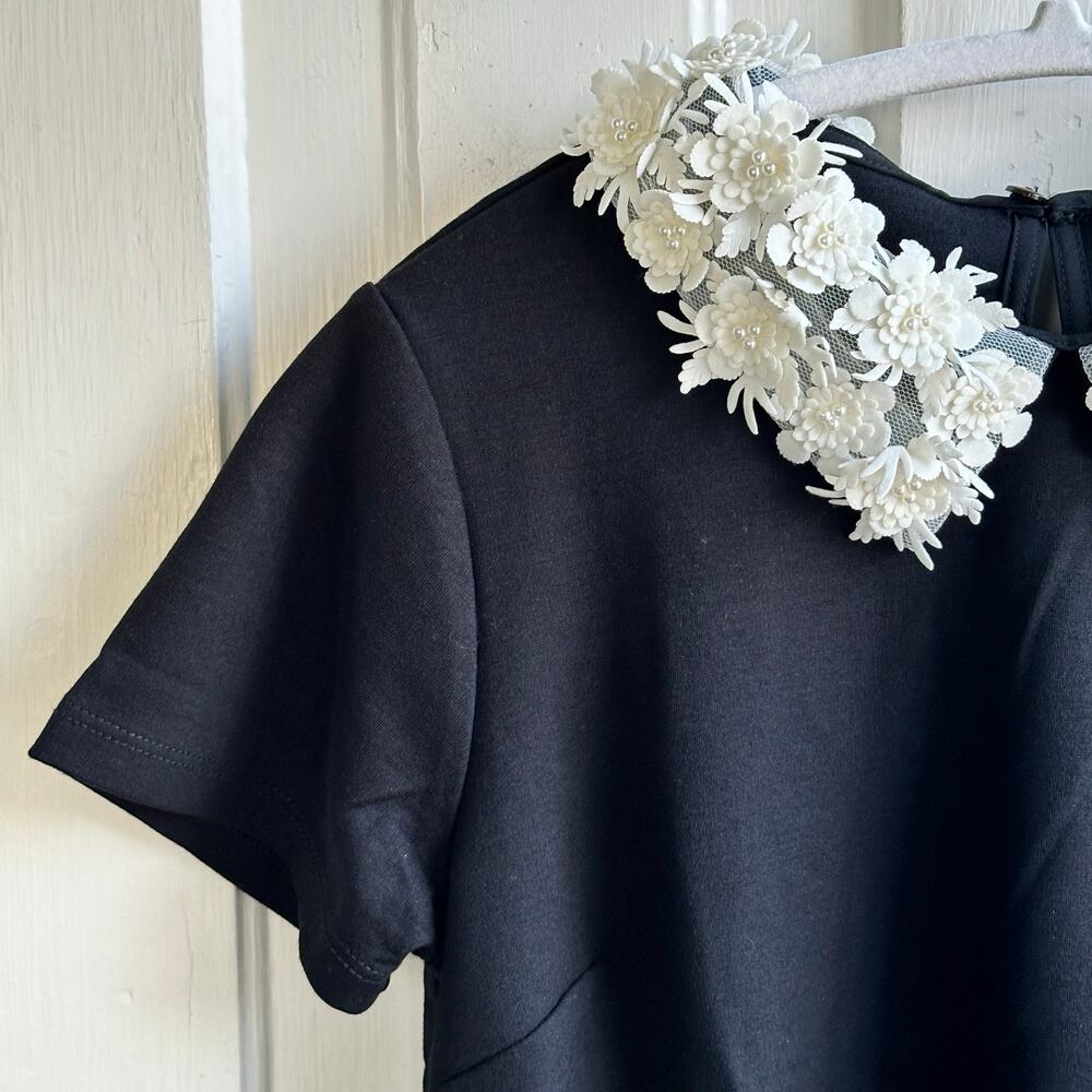 Aqua Floral Collar Top XS NWT Black Embellished Peter Pan Collar - Picture 4 of 9